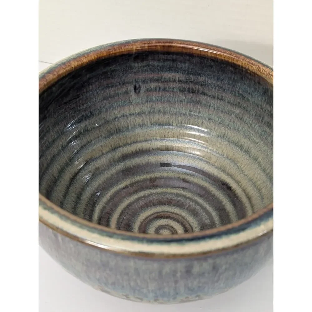 Bill Campbell Pottery Drip Glaze Ceramic Bowl Swirl Interior Art Studio Piece